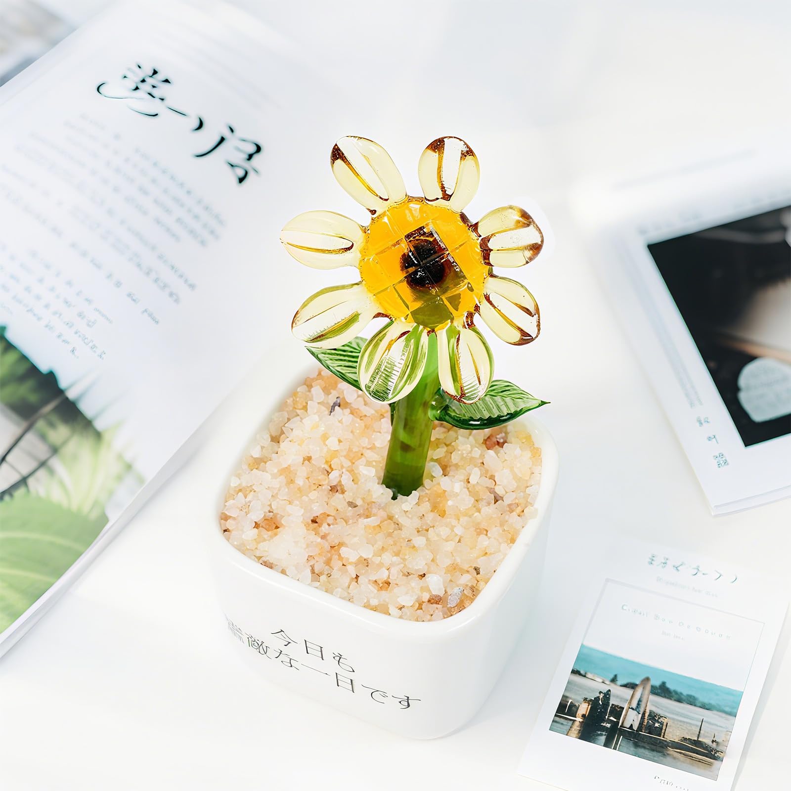 Amazon｜職人技 ガラス向日葵オブジェ 水晶風ミニチュアひまわり