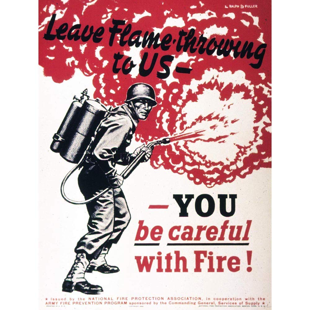 Wee Blue Coo War Wwii USA Flame Thrower Soldier Fire Art Print Poster Wall Decor 12X16 Inch