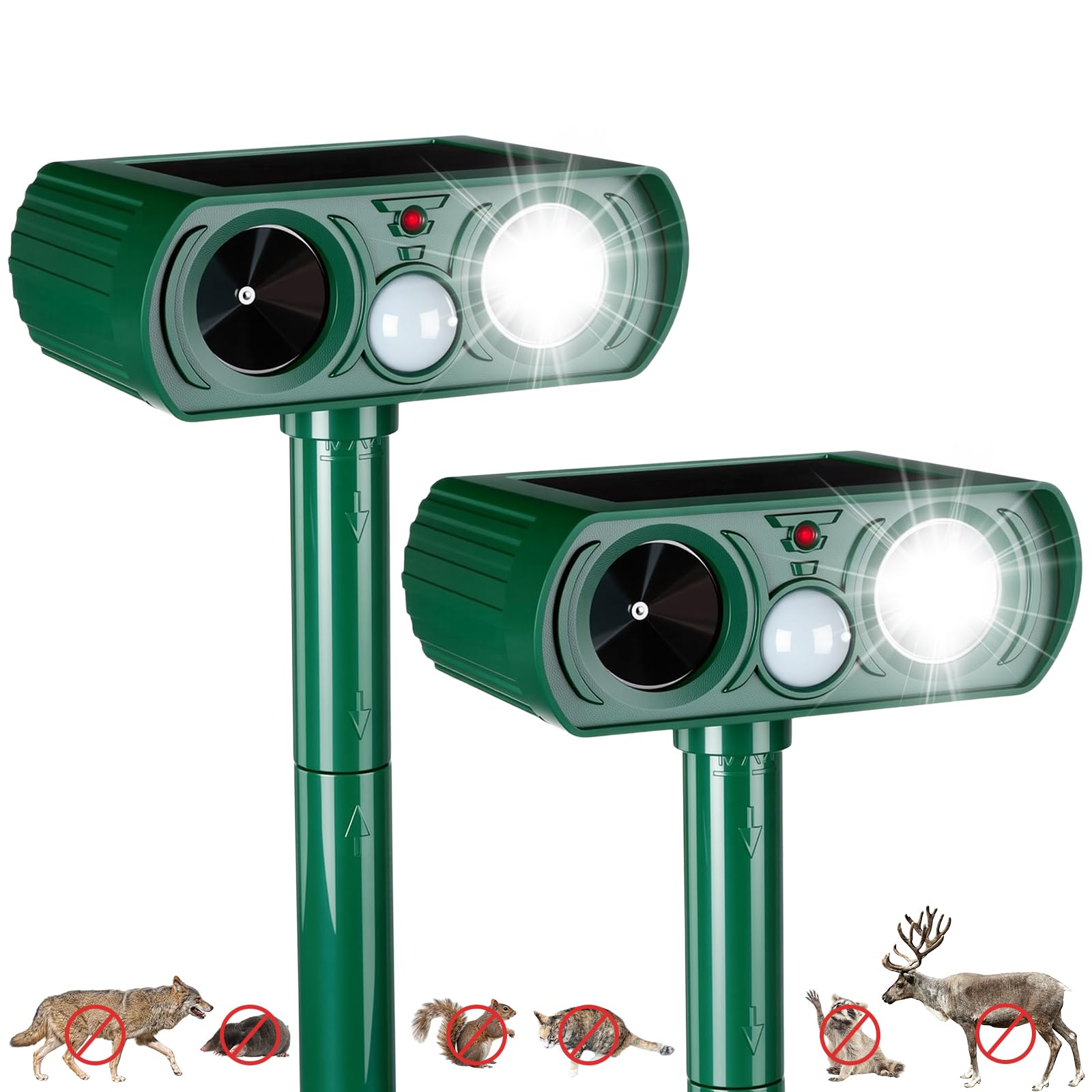 2 Pcs Ultrasonic Animal Repellent Outdoor Solar USB Powered Repeller Cat Dog Deer Deterrent Waterproof Motion Sensor Deterrent for Yard Garden Bunny Squirrel Fox Pest (Green,Novel Style)-image-33