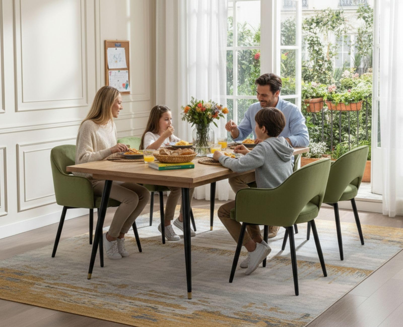 chairus Juego de 4 Sillas de Comedor Terciopelo Sillas de Cocina Giratoria con Patas Negras, Sillas de Hogar Modernas con Respaldo Hueco para Restaurante/Cafetería, Verde