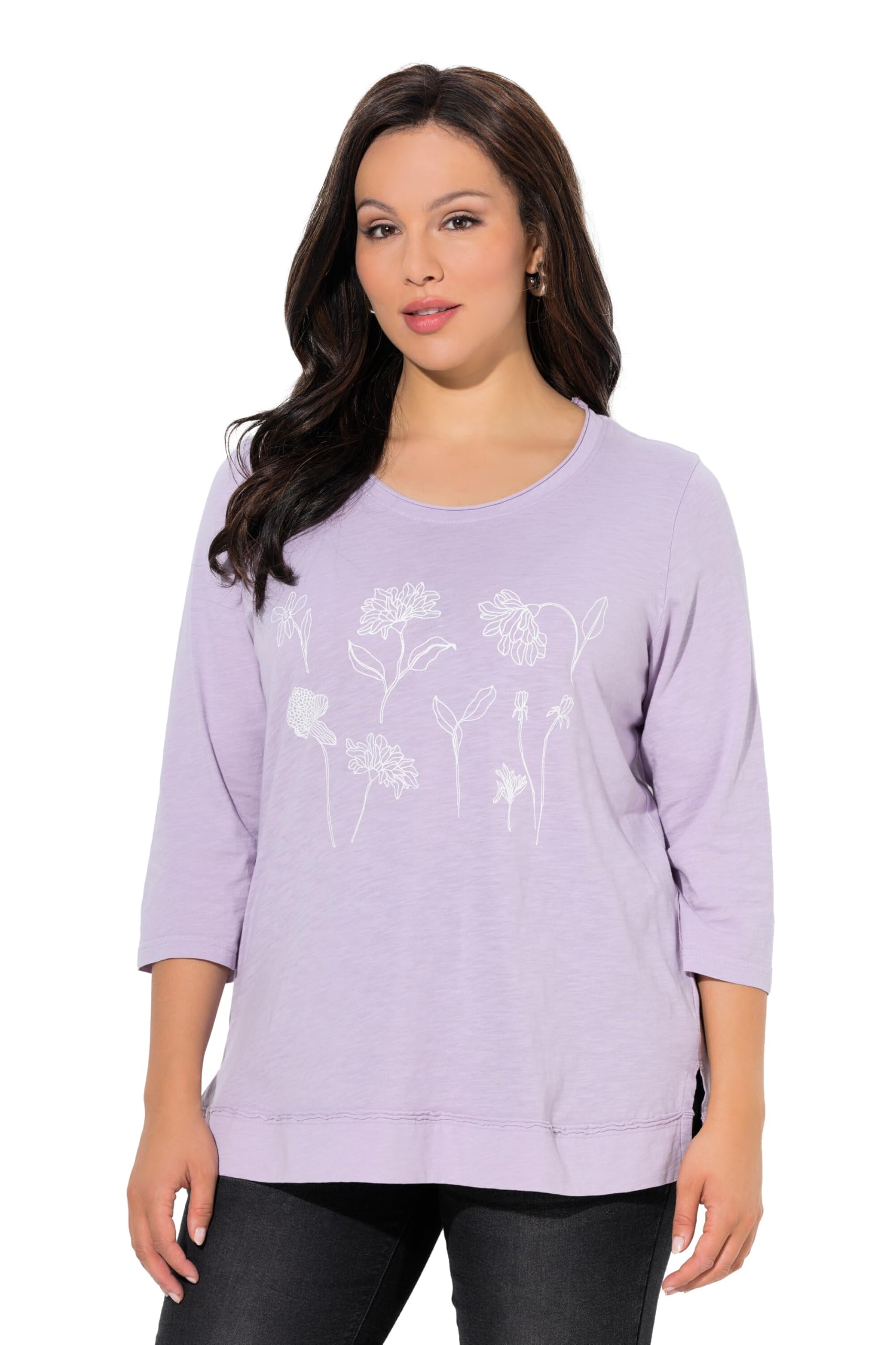 Ulla Popken Damen große Größen Übergrößen Plus Size Shirt, Blüten, Classic, Rundhals, 3/4-Arm 845829