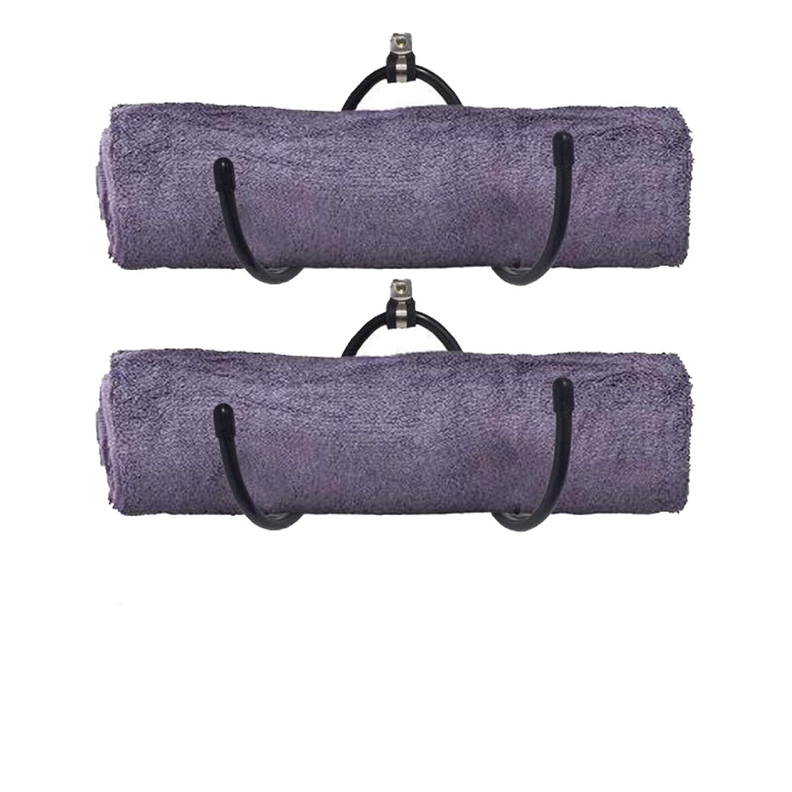 Adjustable Wall Rack - Bathroom Towel Rack Holder & Organizer, Wall Mount - for Storage of Washcloths, Hand Towels Organization. Great Decor Accessories. Metal Hooks.-2/PK ?Black?