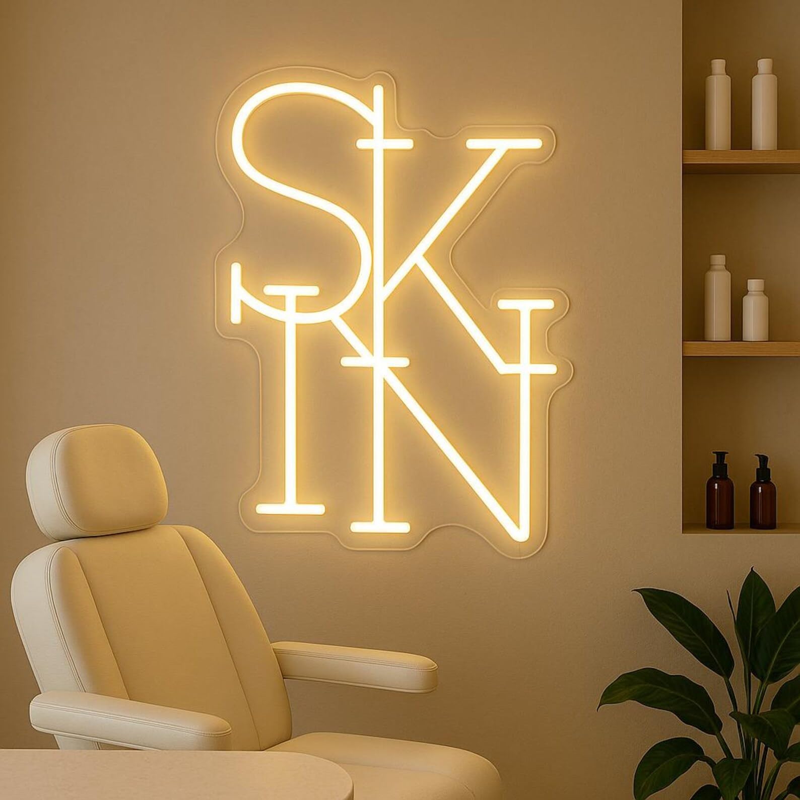 DAKABUKA SKIN Warm White Neon Sign for Wall Decor Beauty Salon LED Neon Light Signs for Beauty Salon Spa Skincare Room Bedroom Bathroom Skincare Lovers Gifts