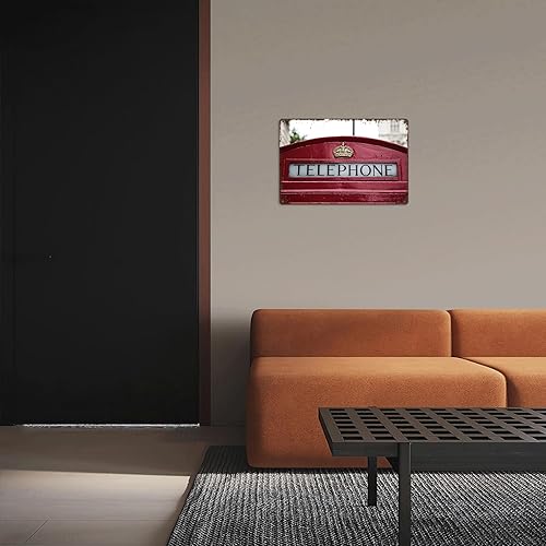 Miniatura 7 de Letrero de metal con detalle de cabina telefónica roja, diseño de paisaje de ciudad, retro, para hombre, cueva, bar, garaje, habitación, calles,