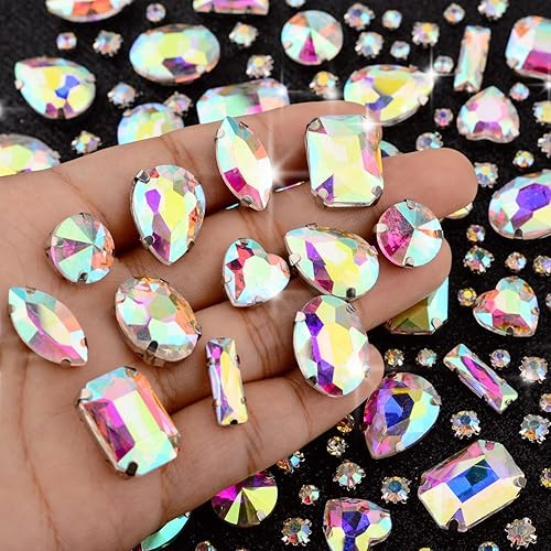 Miniatura 3 de Umillars 172 piezas de diamantes de imitación de cristal para coser, gemas de cristal con parte trasera plana con garra de plata para joyas, ropa,