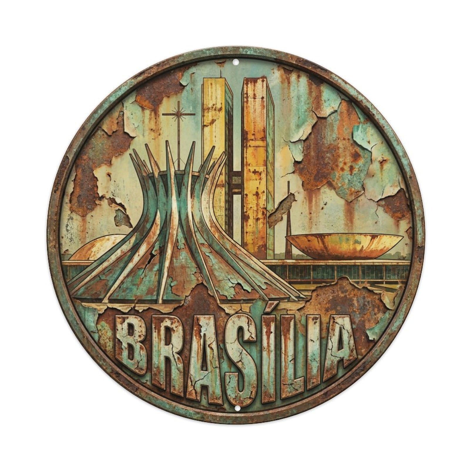 Vintage Travel Brazil Brasilia Metal Tin Sign