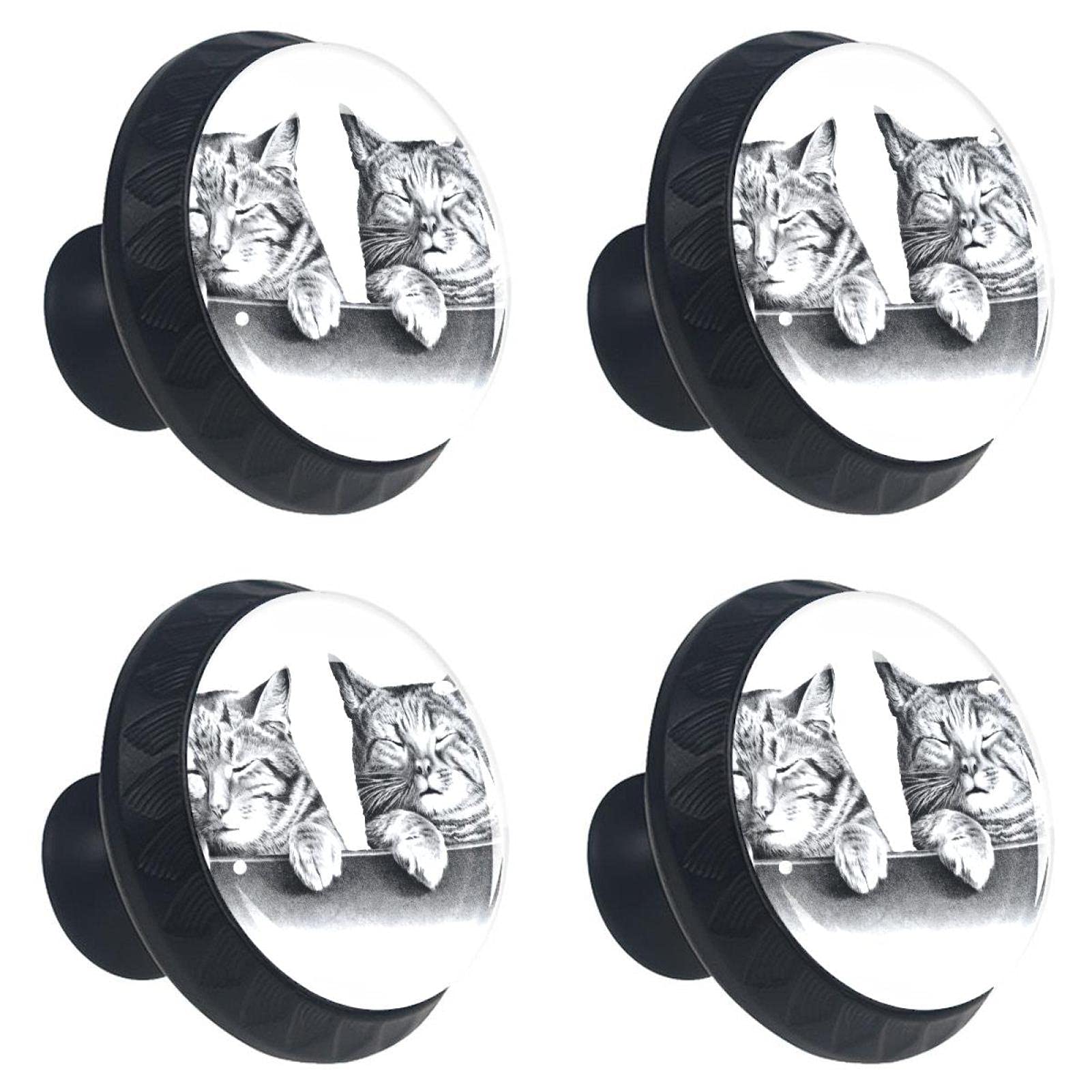 Boutons de tiroir chat endormi en cristal lot de 4 pour meuble cosy