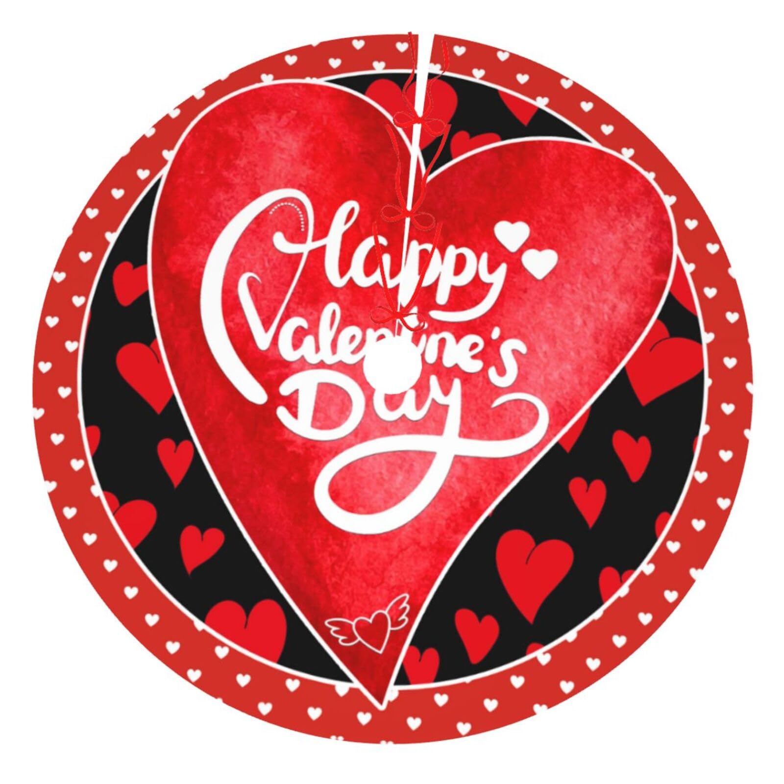 Valentine's Day Black and Red Love Heart 36 Inch Christmas Tree Skirt Carpet Mat Funny Party Decor Supplies for Xmas Halloween Decorations Occasion