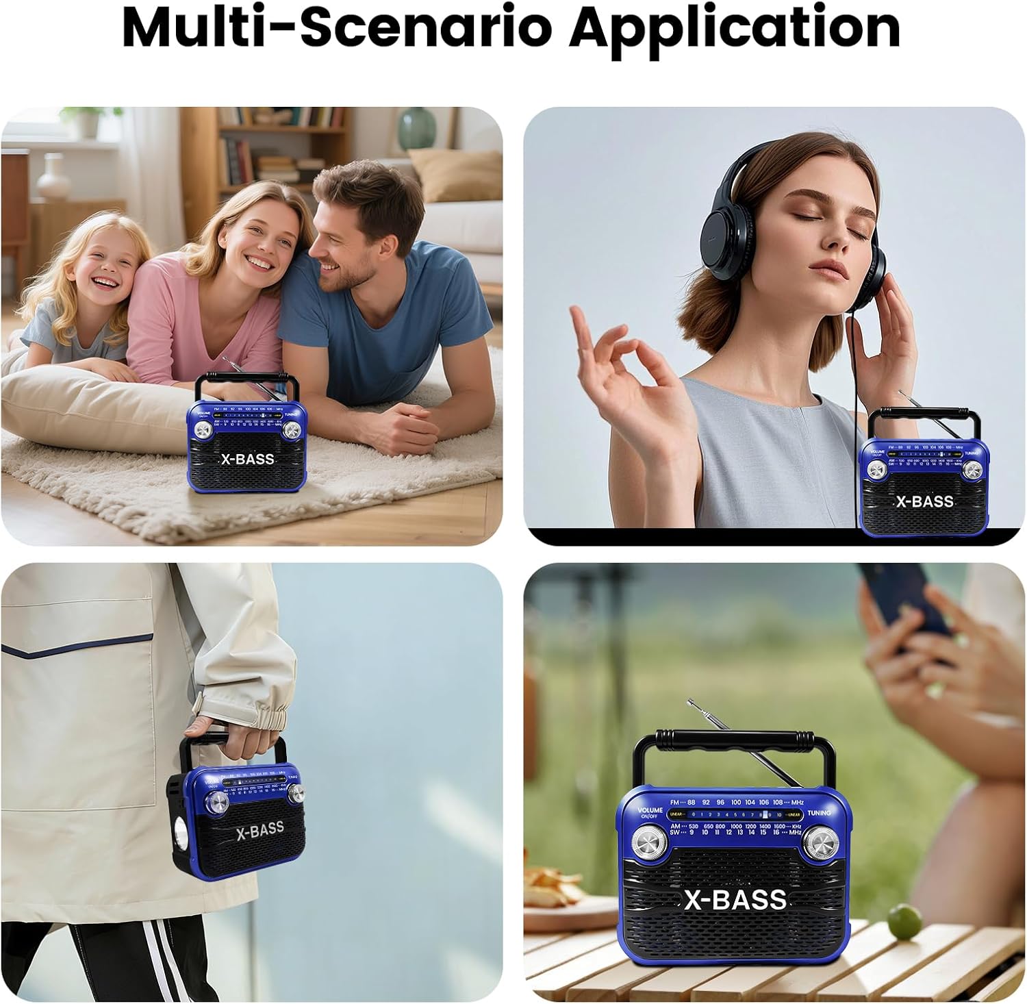 Radios Portable AM FM SW with Bluetooth,Emergency Flashlight Support USB/TF Player,D Battery Operated/USB Charge,Digital Tuner & Earphone Jack, Perfect for Home/Outdoor/Travel