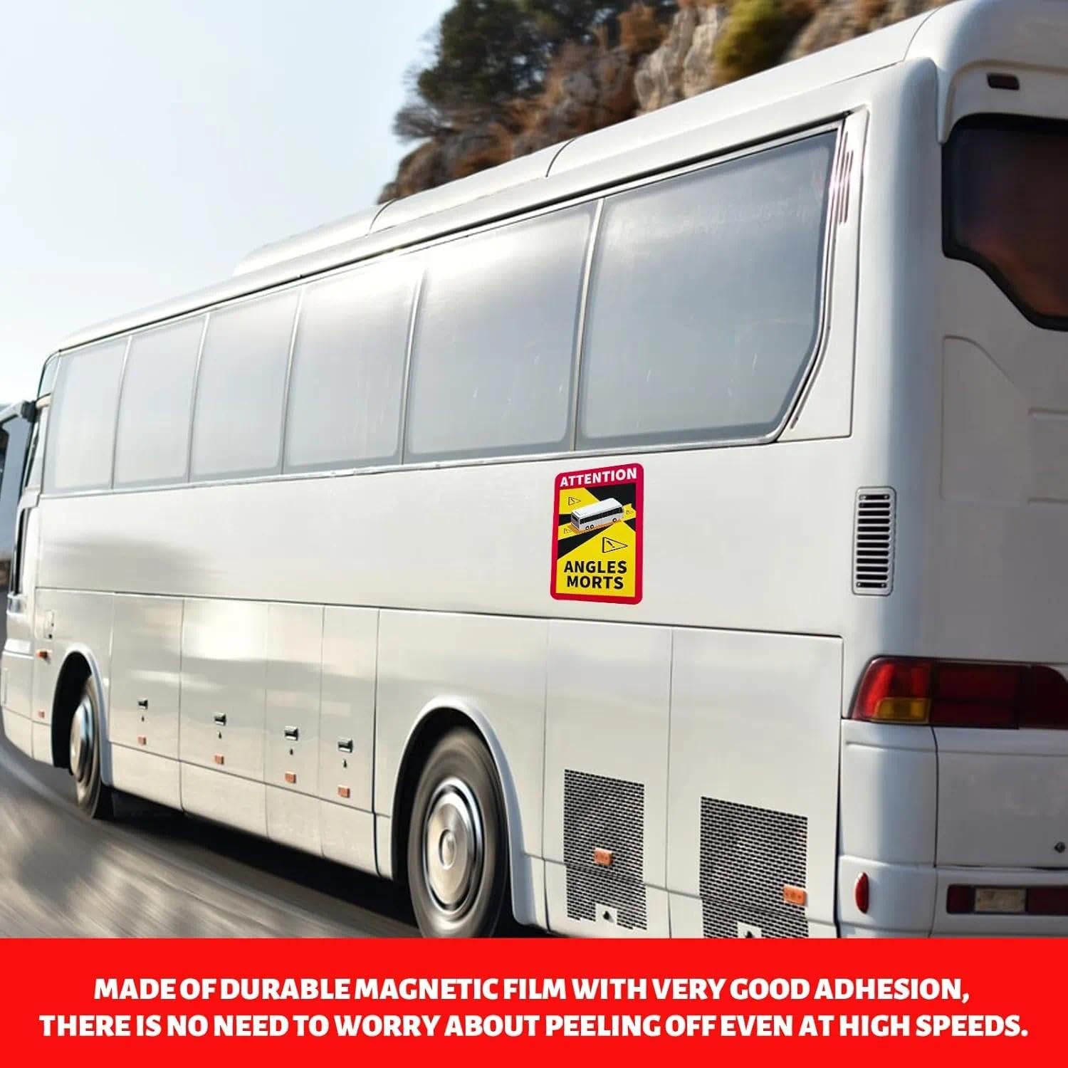 3Pcs Magnéticas Attention Angles Morts Adhesivos 25 x 17 cm Señal ángulos Muertos Homologado Pegatina Cartel de Advertencia para Francia, con protección UV, para Camiones y Caravanas - 5