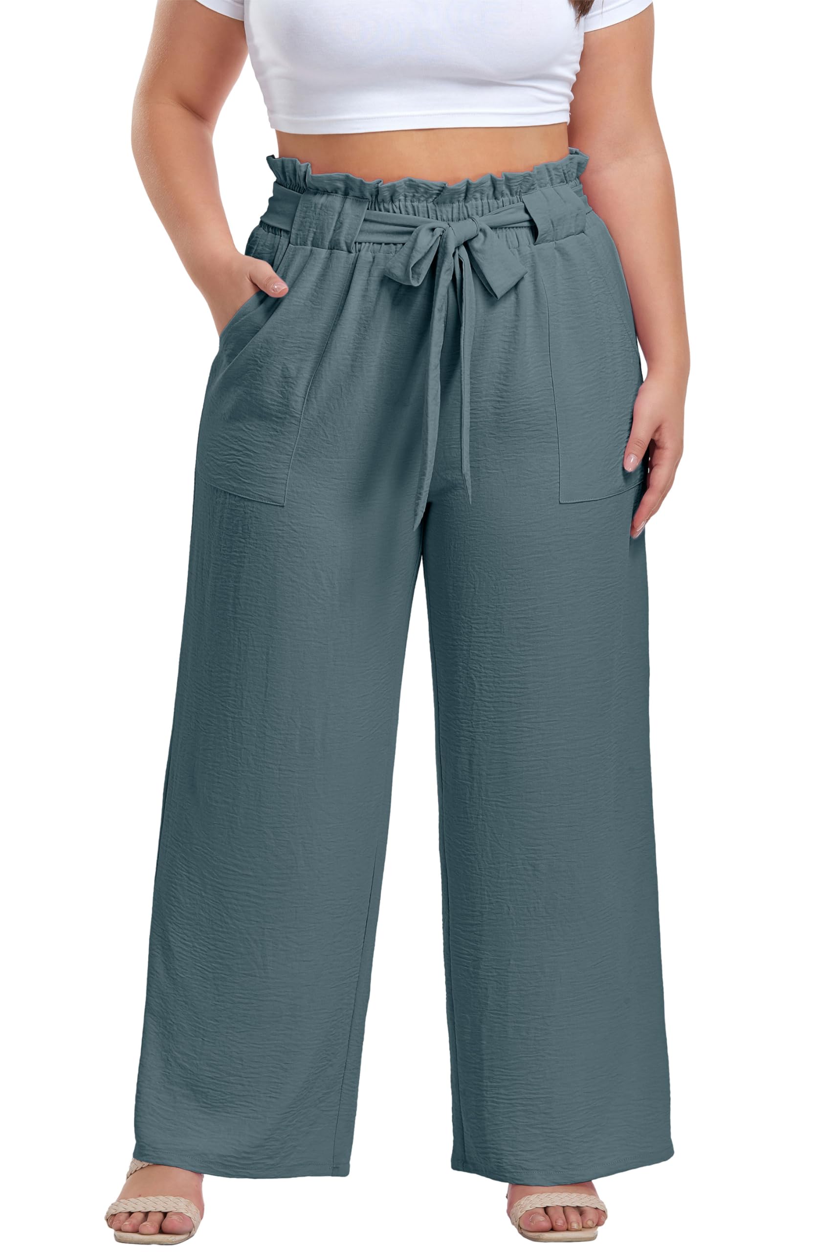 OLRIK Plus Size Pants for Women High Waisted Wide Leg Casual Palazzo Pants