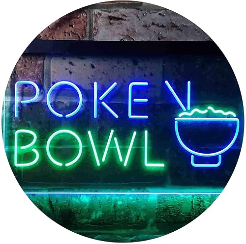 ADVPRO Poke Bowl Hawaiian Dish - Letrero de neón LED de doble color, verde y azul, 24 x 16 pulgadas, st6s64-i3352-gb