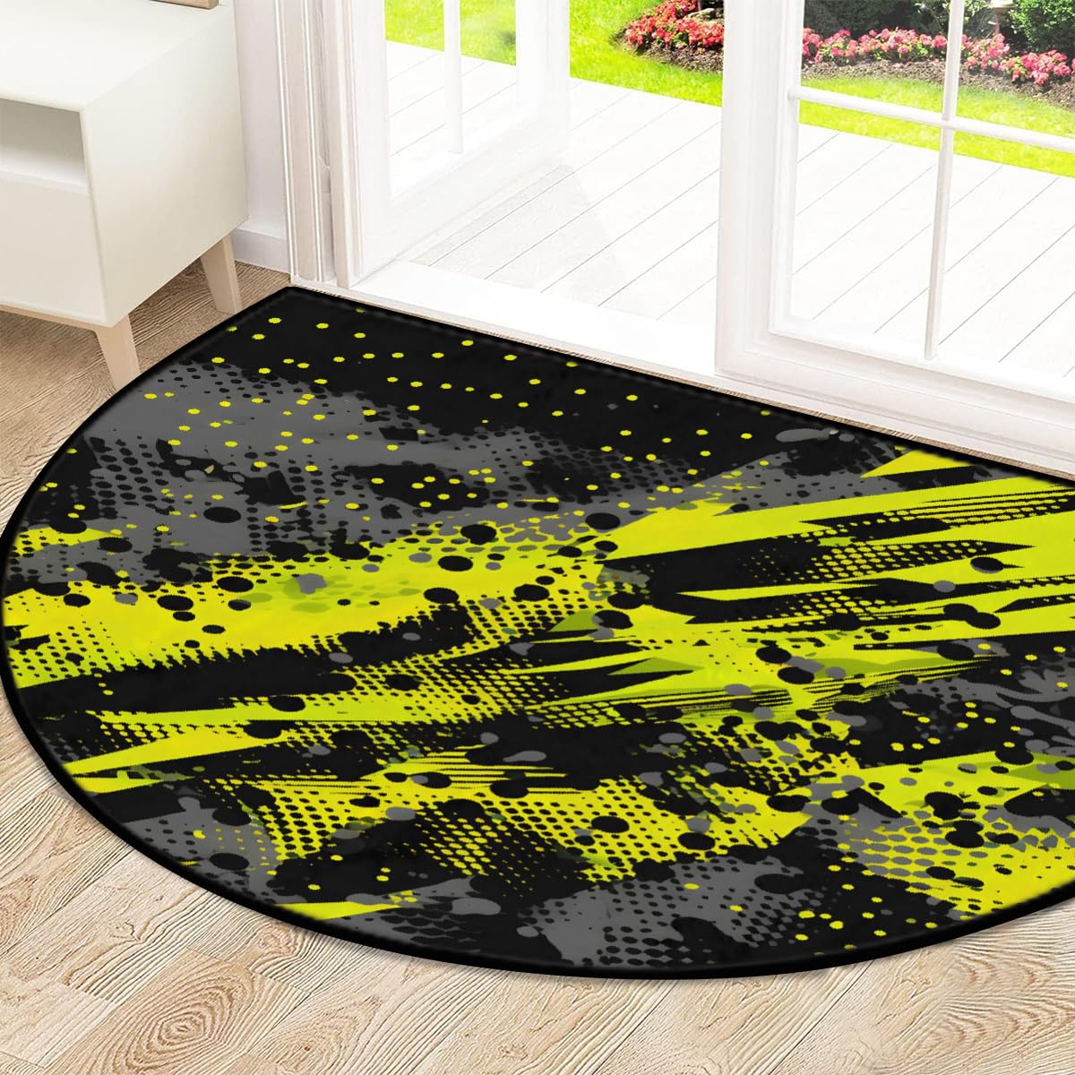 Mexpekil Paillasson abstrait en demi-lune pour intérieur et extérieur - Lavable - Demi cercle - Absorbant la saleté - 100 x 160 cm