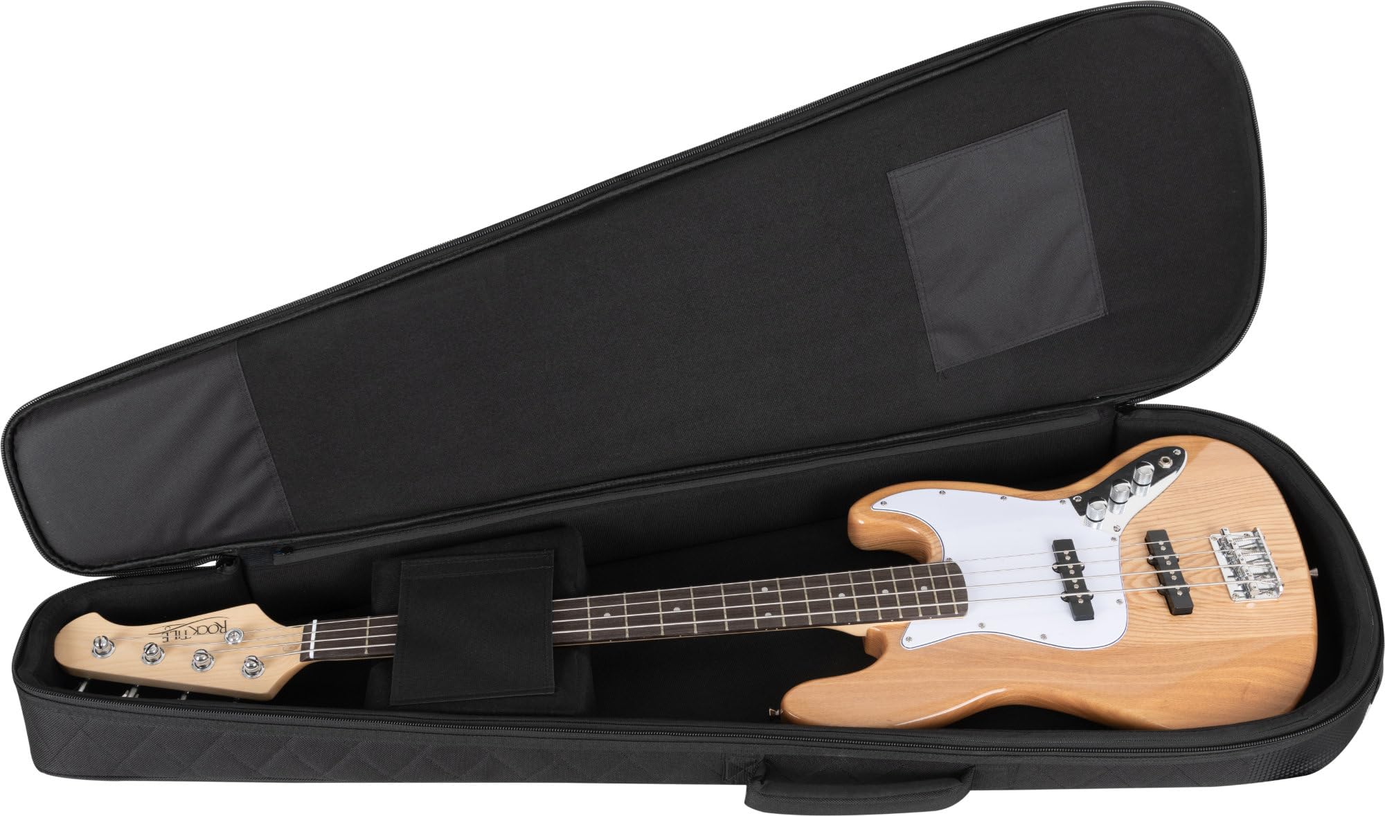 Shaman EBBT-2122BK E-Bass Tasche - Dick gepolsterter Gigbag für E-Bässe - Verstellbare Halsstütze mit Klettsicherung - Gepolsterte Außentaschen - Extra Tablet-Fach - Versenkbare Rucksackgarnitur