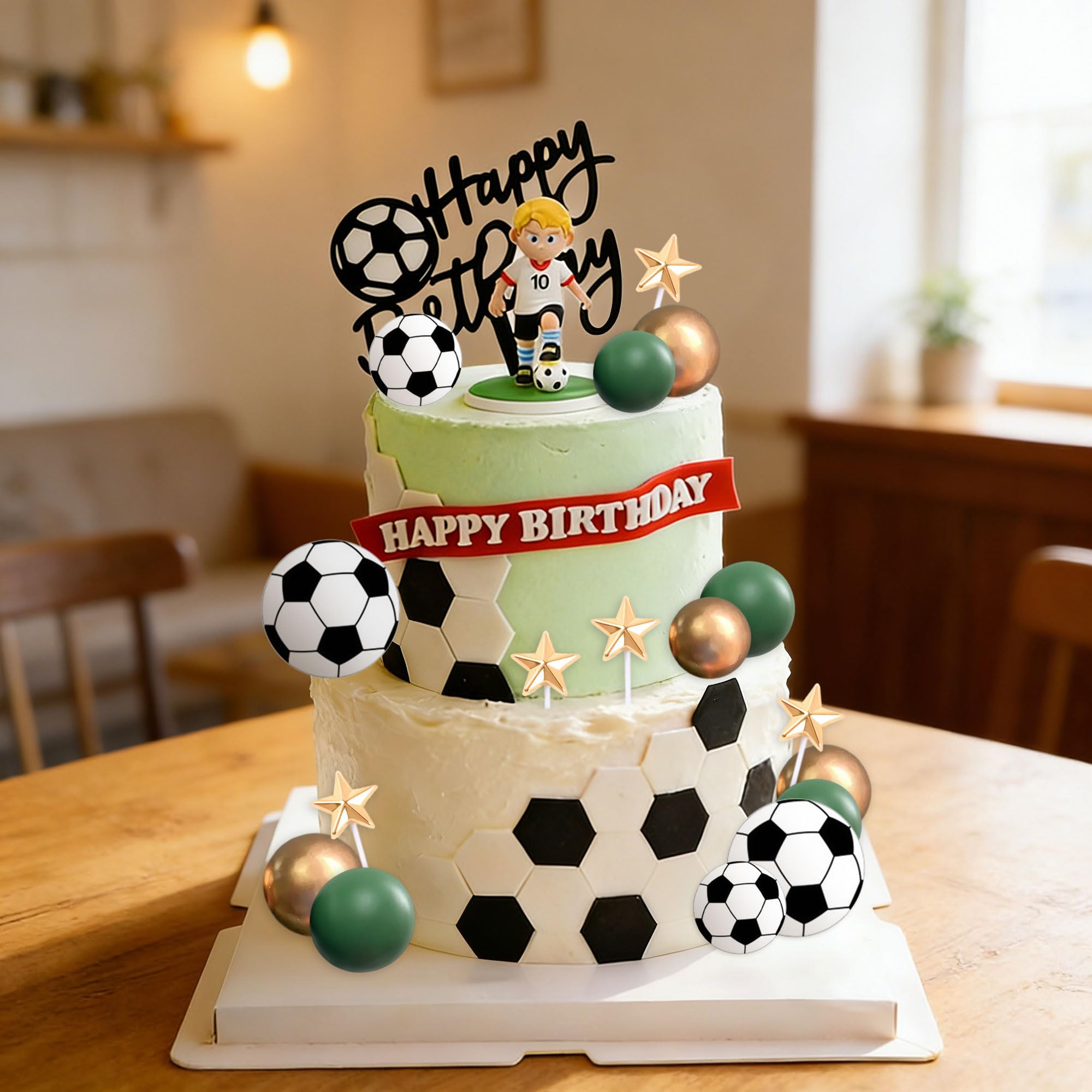 Soccer Cake Topper Soccer Ball Player Cake Decorations Football Birthday Cake Decoration for Men Soccer Sport Theme Birthday Party Supplies - Image 4