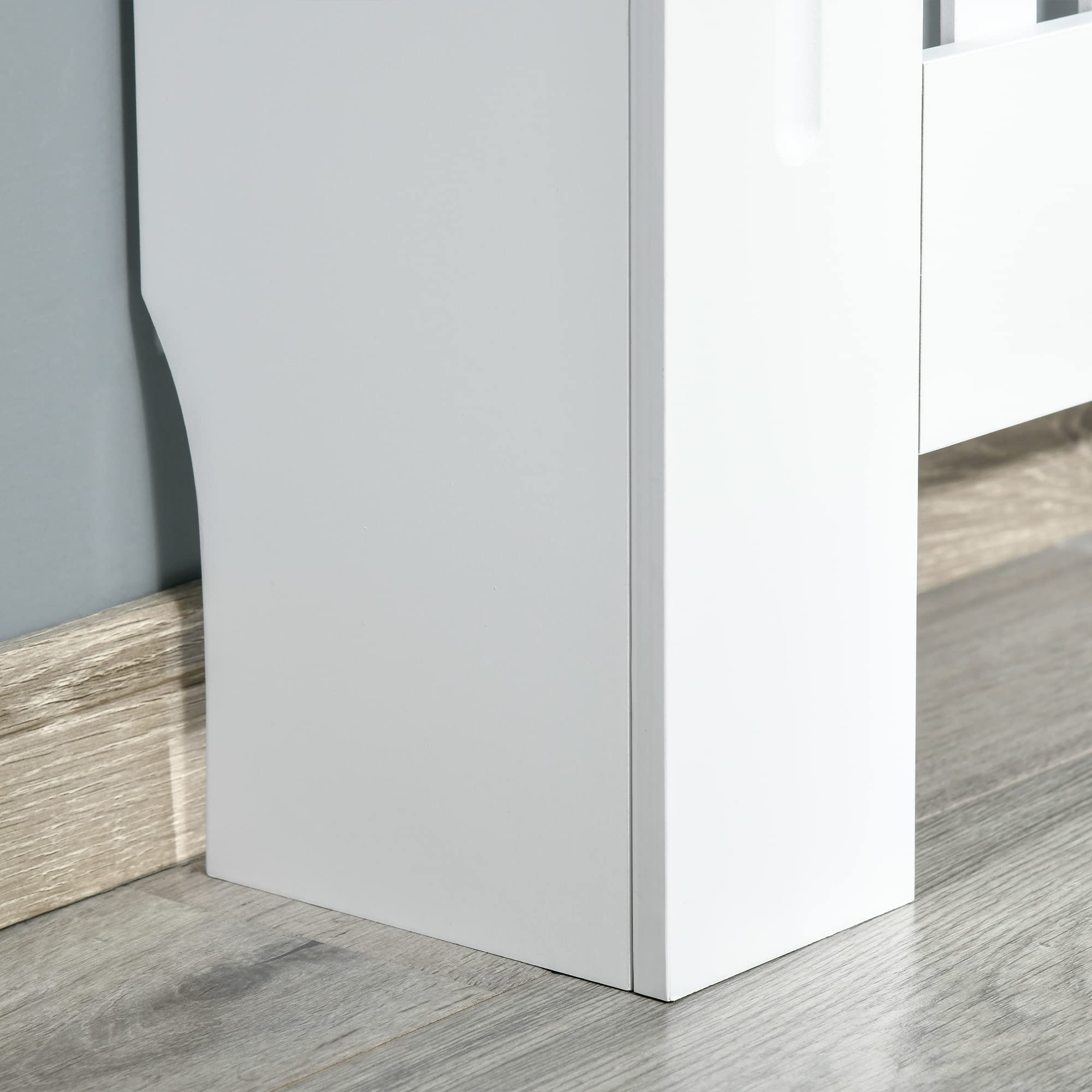 HOMCOM Copritermosifone in Legno Bianco per Caloriferi e Radiatori, Copri Termosifone Moderno con Anti-ribaltamento, Doghe e Piano d'Appoggio, 78x19x81cm