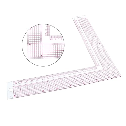 Miniatura 4 de Hitefu 2 reglas cuadradas en L para coser, herramienta de medición de ángulo en L y curva de plástico, esquina transparente para medición de