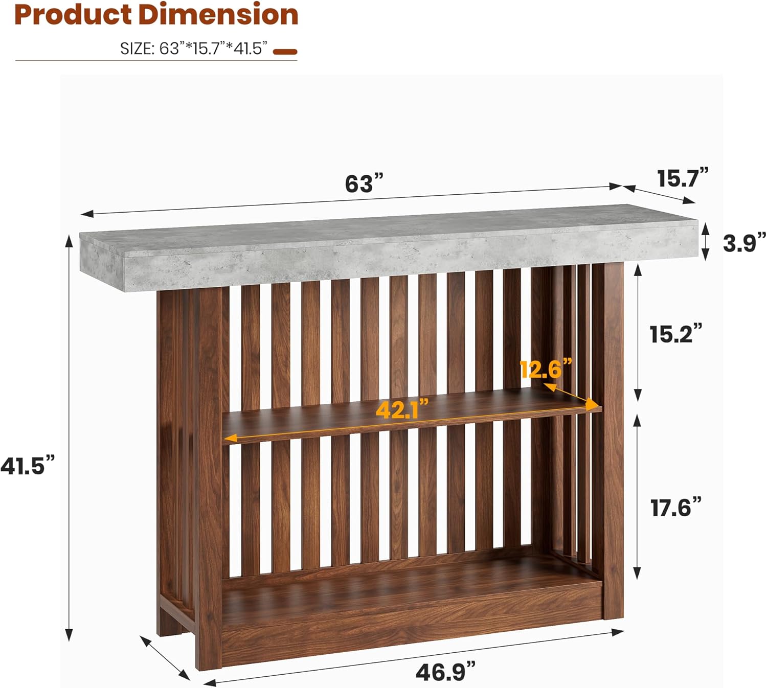 GarveeHome 63" Long Bar Table - Counter Bar Height Pub Table with 2 Tier Storage Shelves, Modern Coffee Breakfast Bar Unit for Dining Room, Bistro, Living Room, Gray + Walnut
