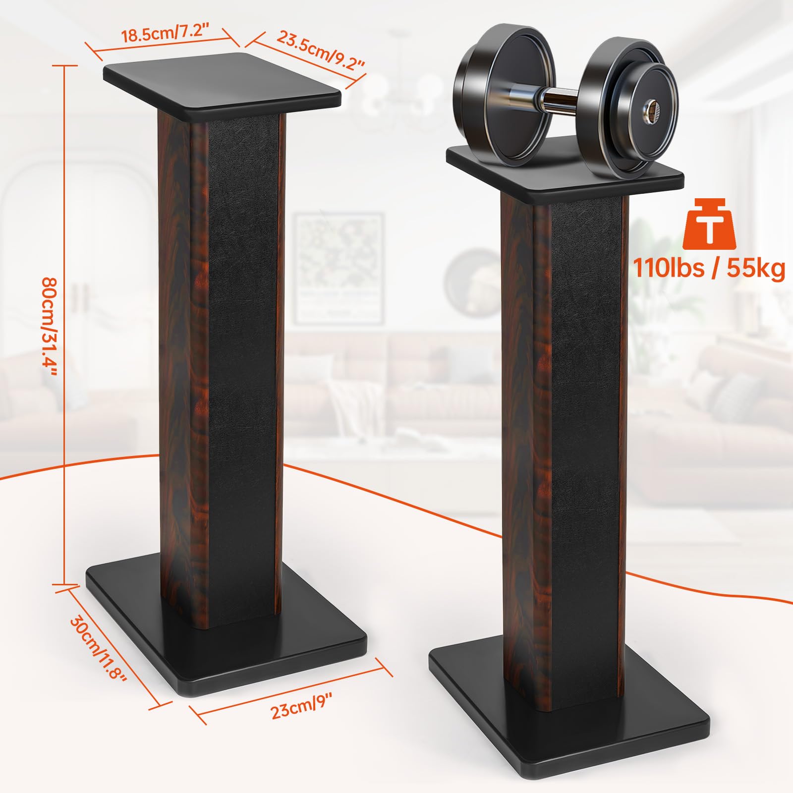 Coppia di supporti per altoparlanti in legno da 80 cm, per home cinema HiFi desktop e altoparlanti satellitari, esperienza di ascolto audio migliorata per home theater