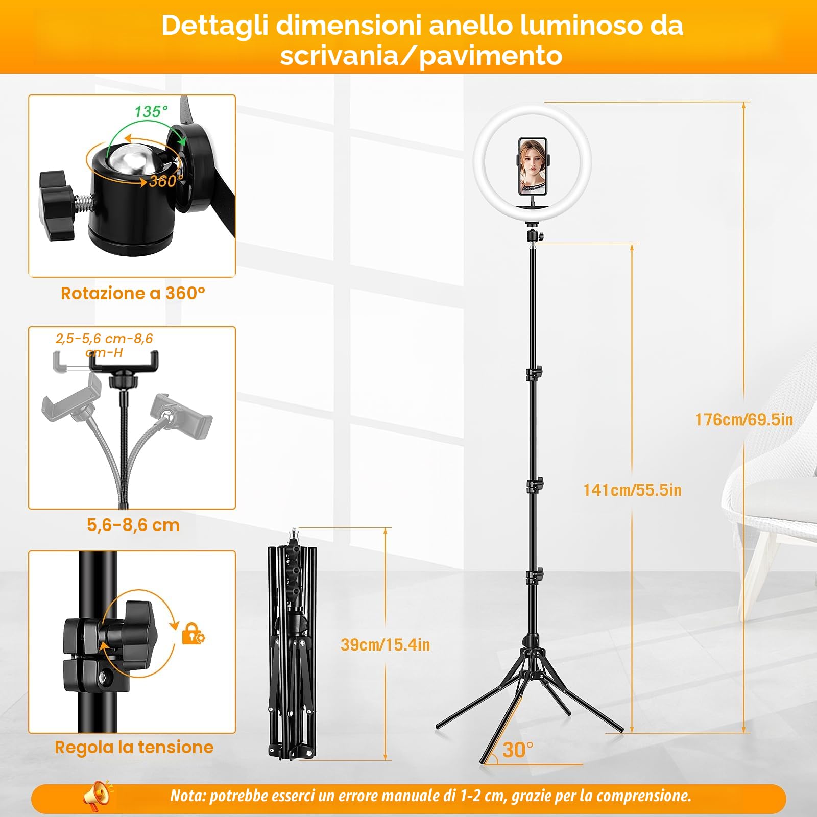 11.5" Ring Light Professionale per Selfie Fotografia Trucco Youtube con Treppiede LED Telecomando