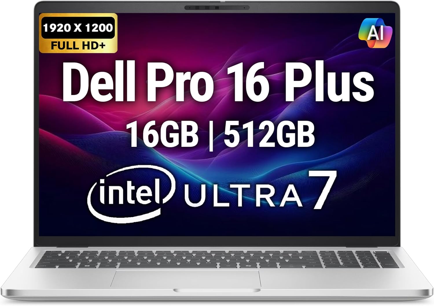 Dell Pro 16 Plus PB16250 (Replaces Latitude 5550) AI Business Notebook 16" FHD+ Intel Ultra 7-265U, 16GB DDR5 RAM, 512GB SSD PCIe, Wi-Fi 6E, BT, Backlit Keyboard, HD Webcam, RJ-45, Win 11 Pro - Silver