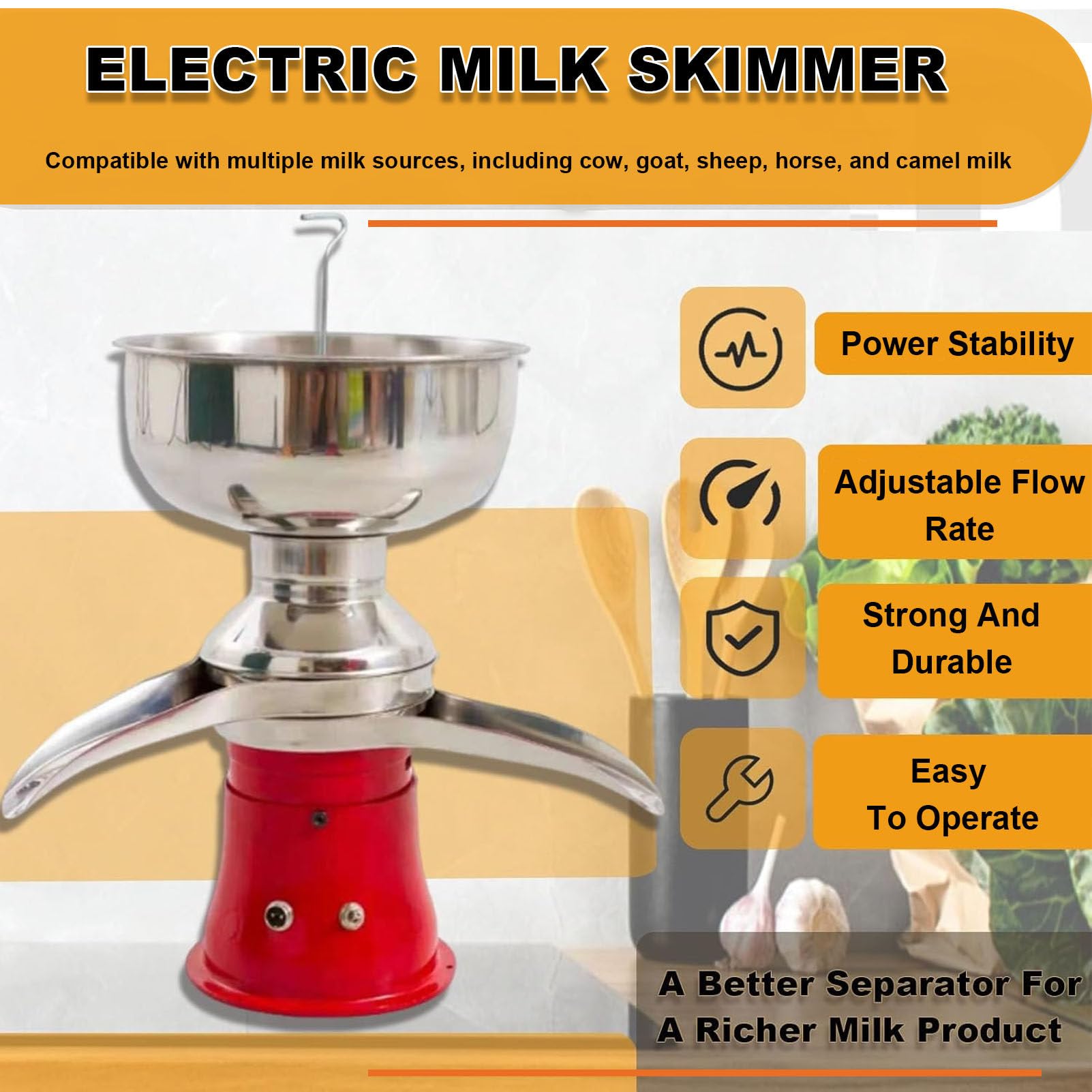Elektrischer Sahneabscheider für Milch, Ziege, Kuh - Zentrifugalmilchabschäumer für Butter & Käseherstellung, Edelstahl