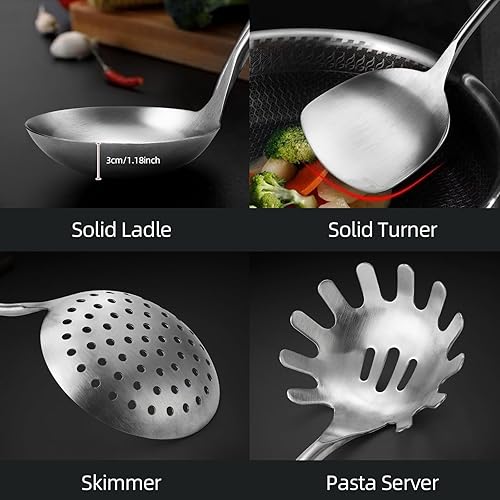 Miniatura 3 de Juego de utensilios de cocina, juego de utensilios de cocina de acero inoxidable 188, juego de 7 utensilios de cocina con soporte giratorio, cuchara