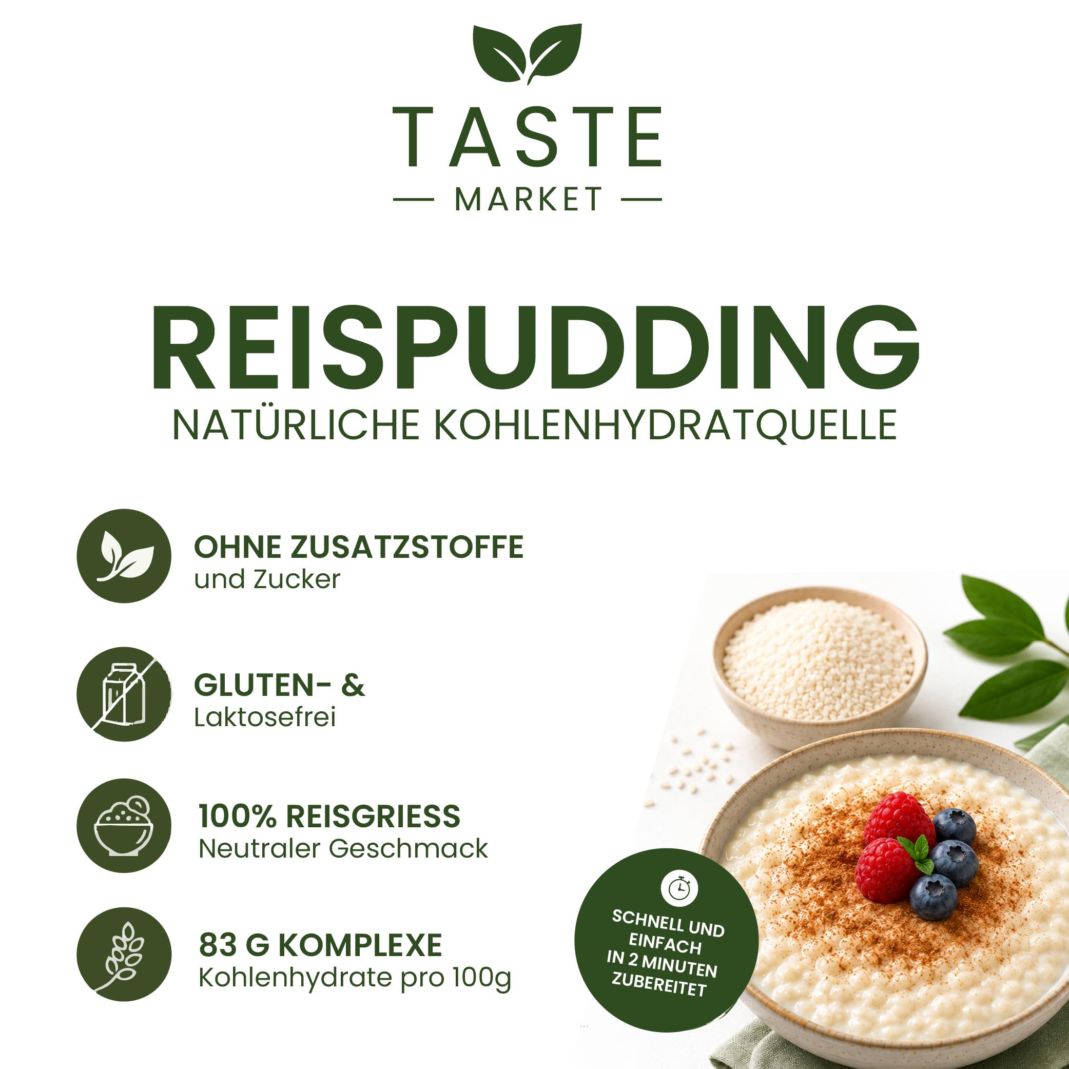 Instant Reispudding 15 kg Rice Pudding Reisgrieß neutral ohne Zucker & Zusätze Fitness Muskelaufbau Reismehl Taste Market