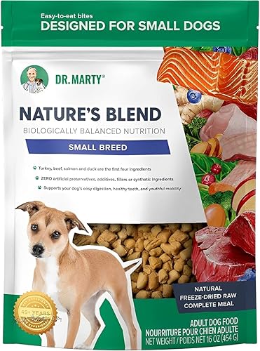 Dr. Marty Nature's Blend - Alimento crudo liofilizado para perros adultos de raza pequeña, 16 onzas, 1 libra (paquete de 1)