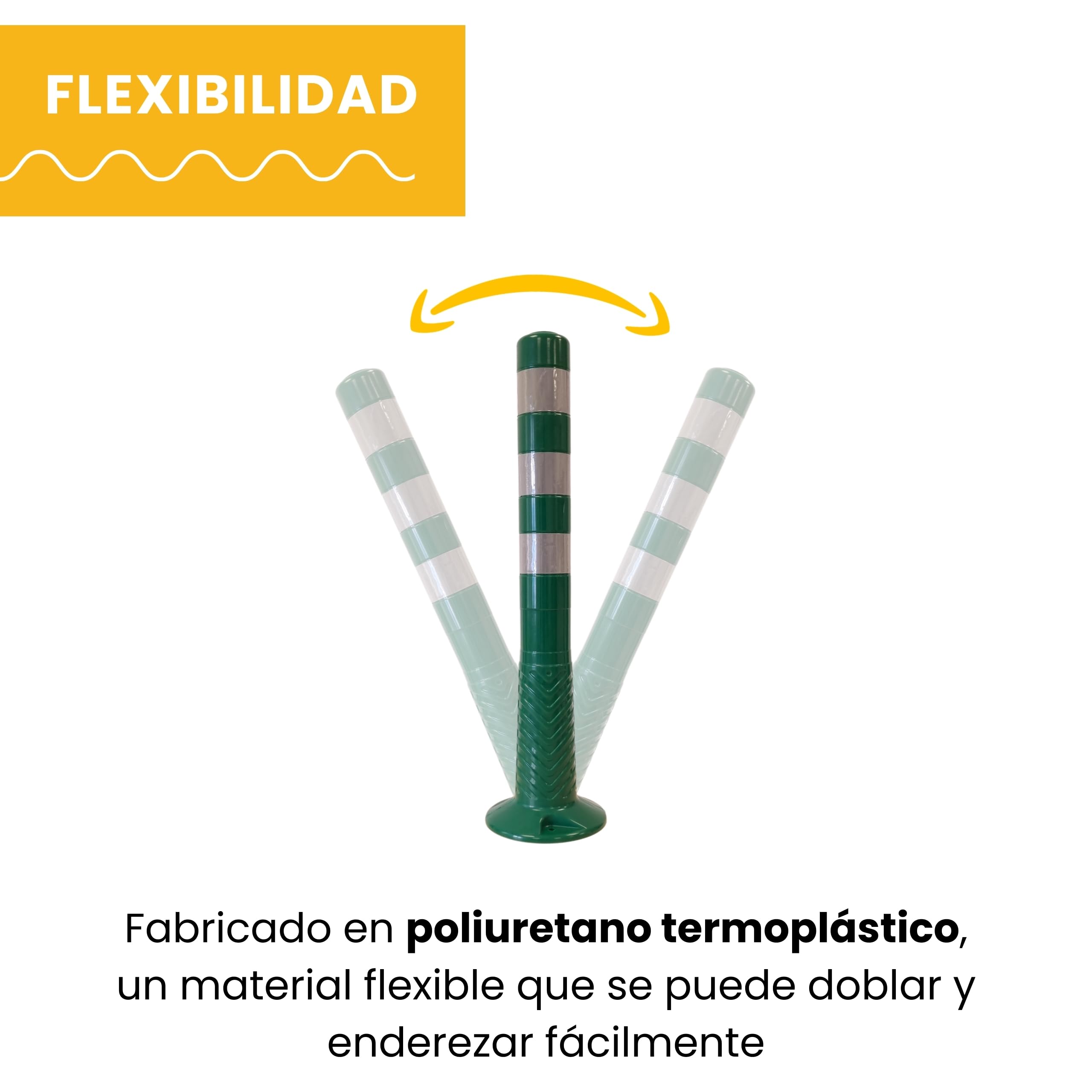 PARKING FACIL | Bolardo de Señalización Flexible con Bandas Reflectantes | Hito 75 cm | Pilona Color Verde | Incluye Tornillería | 1 Unidad