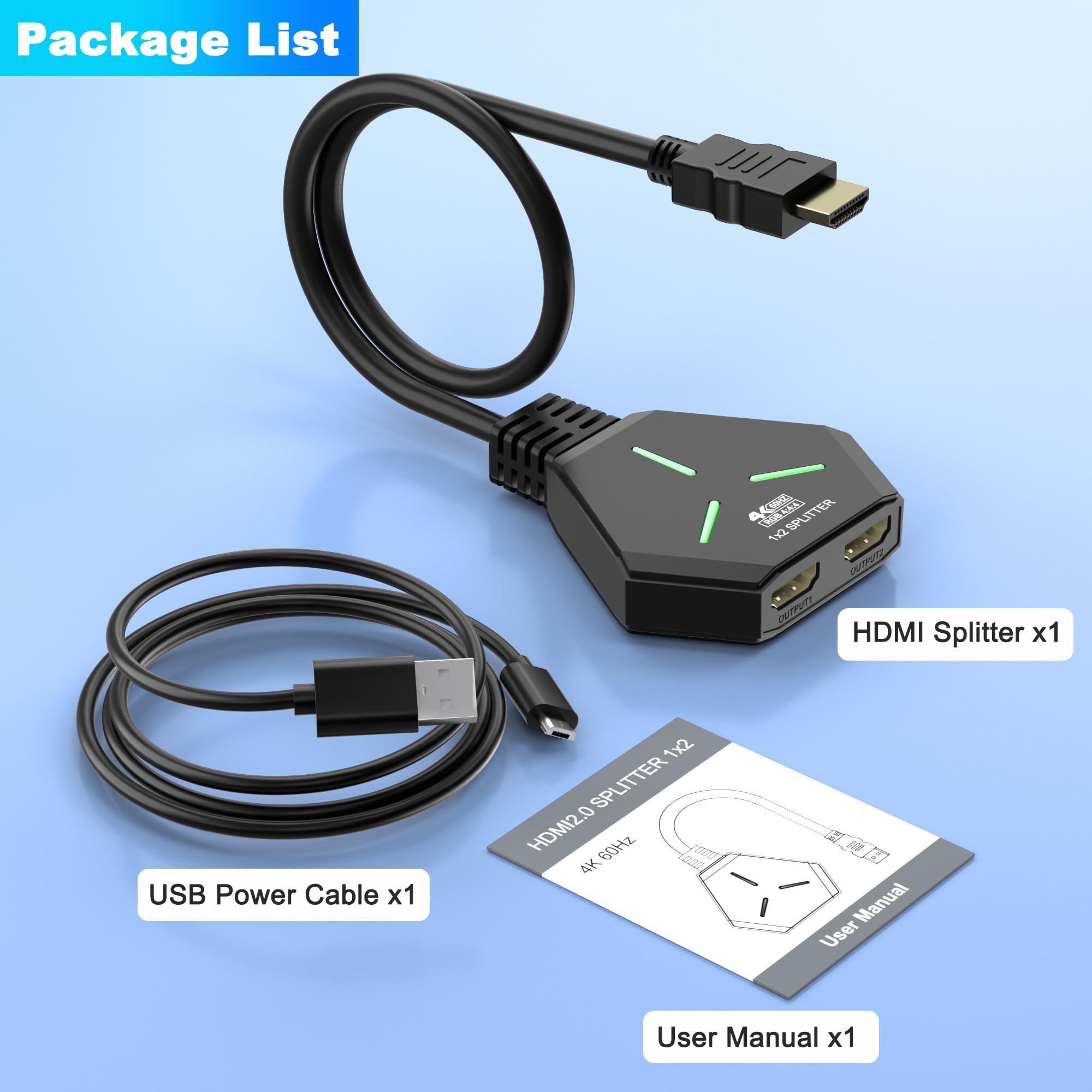 Splitter HDMI 1x2, 4K @ 60Hz HDMI 2.0 Splitter 1 in 2 Out per doppi monitor, 1 sorgente a 2 display, supporta 18Gbps ad alta velocità, HDCP 2.2, 3D, HDR, compatibile per proiettore/TV/monitor.
