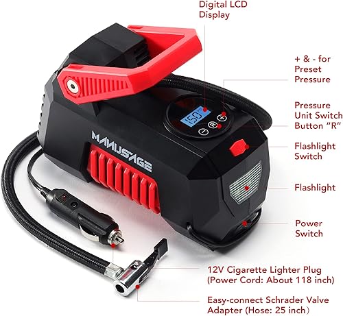 Miniatura 2 de Compresor de aire inflador de neumáticos, bomba de aire portátil para neumáticos de automóvil, compresor de aire digital de 150 PSI con luz LED de