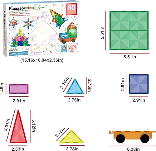 Miniatura 6 de PicassoTiles Paquete de construcción 80 piezas de diamante + 60 piezas de azulejos magnéticos de bloques de construcción juguete educativo STEAM