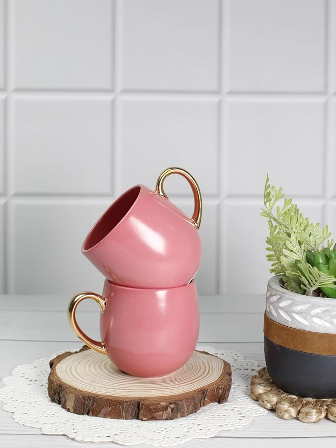 VOLA Bloom Series Ceramic (Porcelain) Premium Tea Cup Set (220ml) - Set of 2 Home & Office Use Kitchen & Dining Luxury Tableware Ideal for Gifting Elegant Strawberry Ice Cups