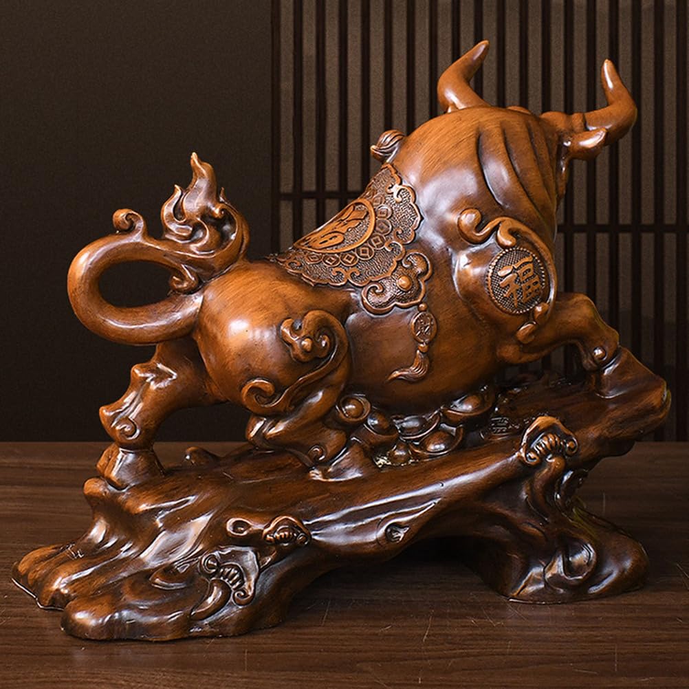 Figurka Złotego Byka Żywica Chiński Feng Shui Statua Wołu Pomyślne bogactwo Powodzenia Ozdoby rzeźbiarskie Powodzenia w karierze i bogactwie do wystroju domowego biura,M