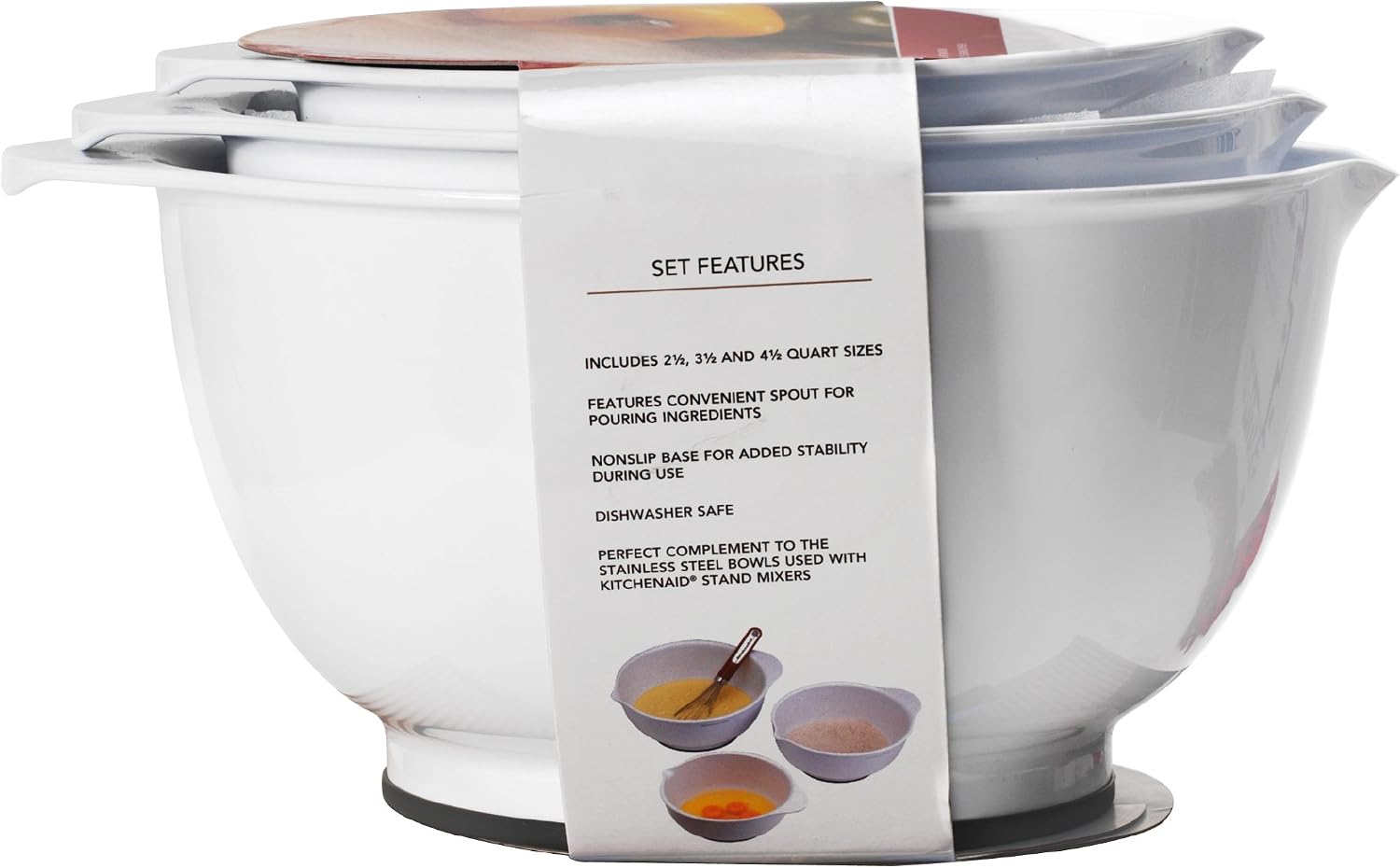KitchenAid Classic Bowls, Mixing, Set of 3, White