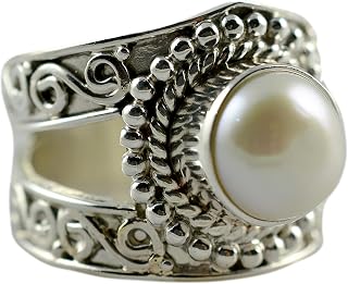 Navya Craft Freshwater Pearl 925 Sterling Silver handmade Statement Women Ring Pearl Handmade Ring Size F to Z Christmas Anniversary Birthday Valentine day Gift for wife her mother sister best friend
