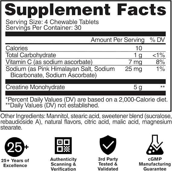 GAT SPORT Creatine Chews, Lemon Lime, 120 Count (30 Servings)