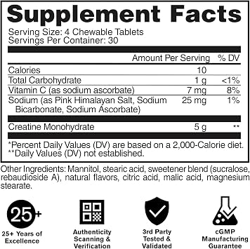 GAT SPORT Creatine Chews, Lemon Lime, 120 Count (30 Servings)