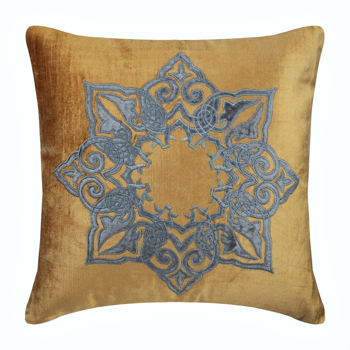 The HomeCentric Gold Euro Sham 65x65 cm (26x26 inch), Square Throw Pillowcases, Cotton Velvet Applique Cushioncases, Contemporary Geometric Euro Sham - Designzillas โ image 1