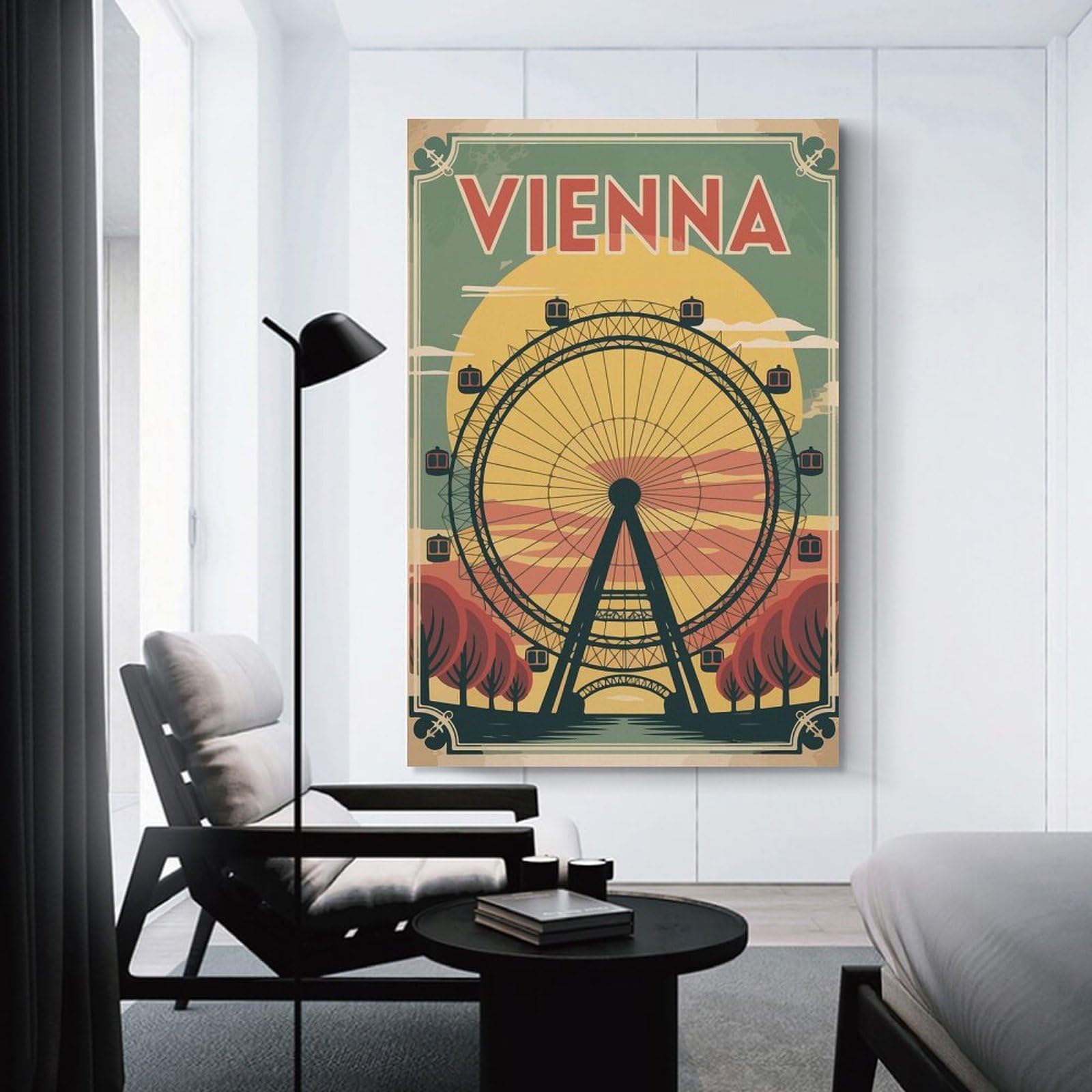 Junmoney Vienna Ferris Wheel Poster Wall Picture Print 16x24inch(40x60cm), for Lounge Decor, Offices Or Entryway Styling, Versatile Wall Decor for Many Rooms