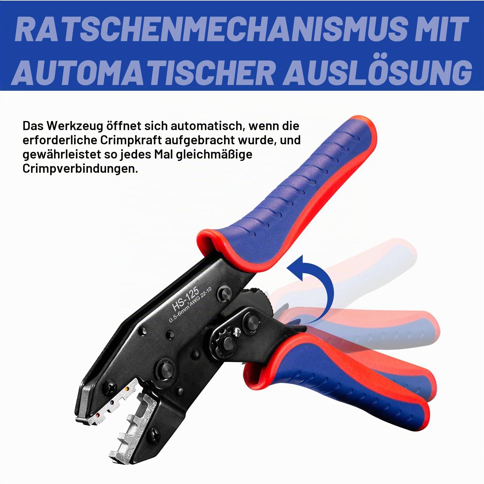 Crimpzange Set 6-tlg, Wechselbacken und Ratschen-Krimperzange | Für Schrumpfschläuche, isolierte Nylonkabel, nicht isolierte Kabel, Aderendhülsen, offene Kabelschuhe, Solar/PV Stecker