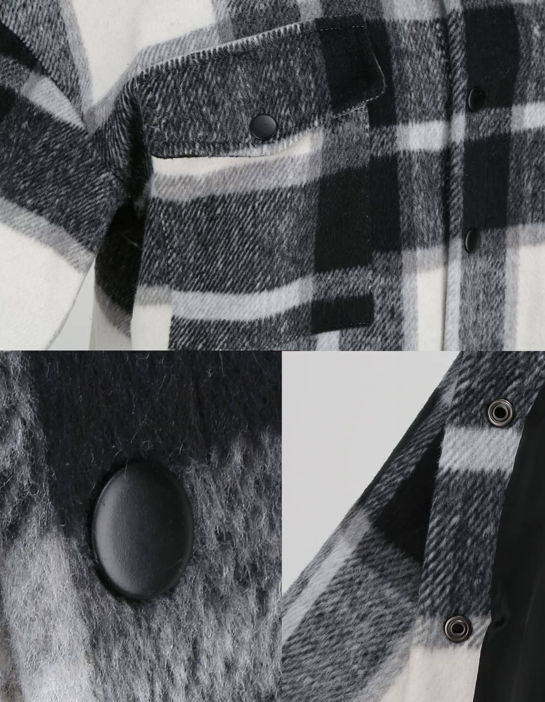 Men's Casual Warm Plaid Wool Blend Jacket Fleece Relaxed Fit Button Up Long Sleeve Shacket Shirt Coat - Image 4
