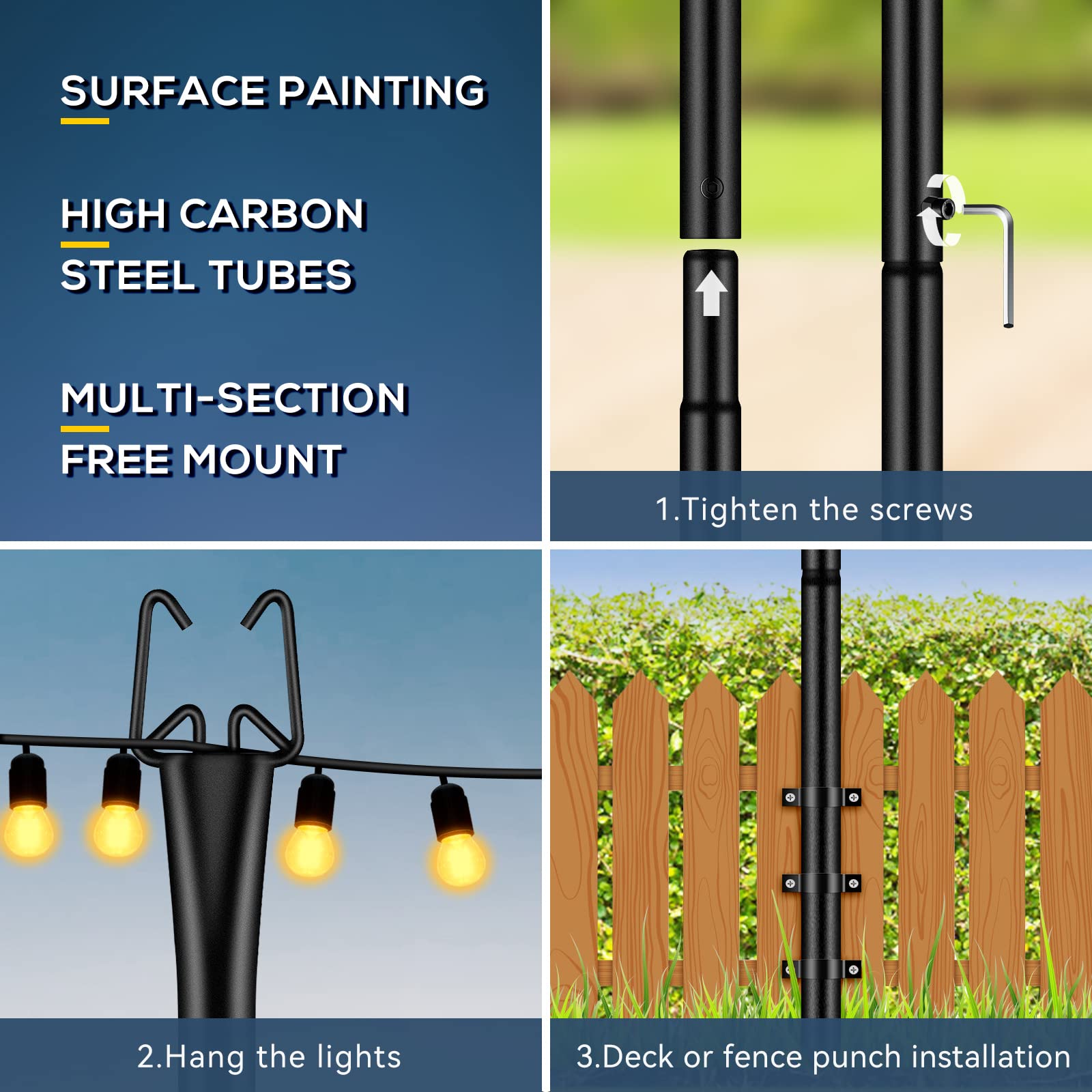 Pali Per Luci Da Esterno - Supporti Metallici Per Feste E Matrimoni Con Ganci Appendere Decorazioni - Foto 4
