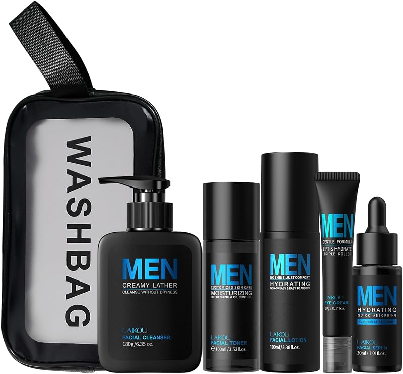 LAIKOU Skin Care Set, Gifts for Men, Skincare Gift Set, Men Skincare | Facial Cleanser, Toner, Lotion, Eye Cream, Serum Father's Day Christmas Birthday Valentines for Him Dad Husband Boyfriend