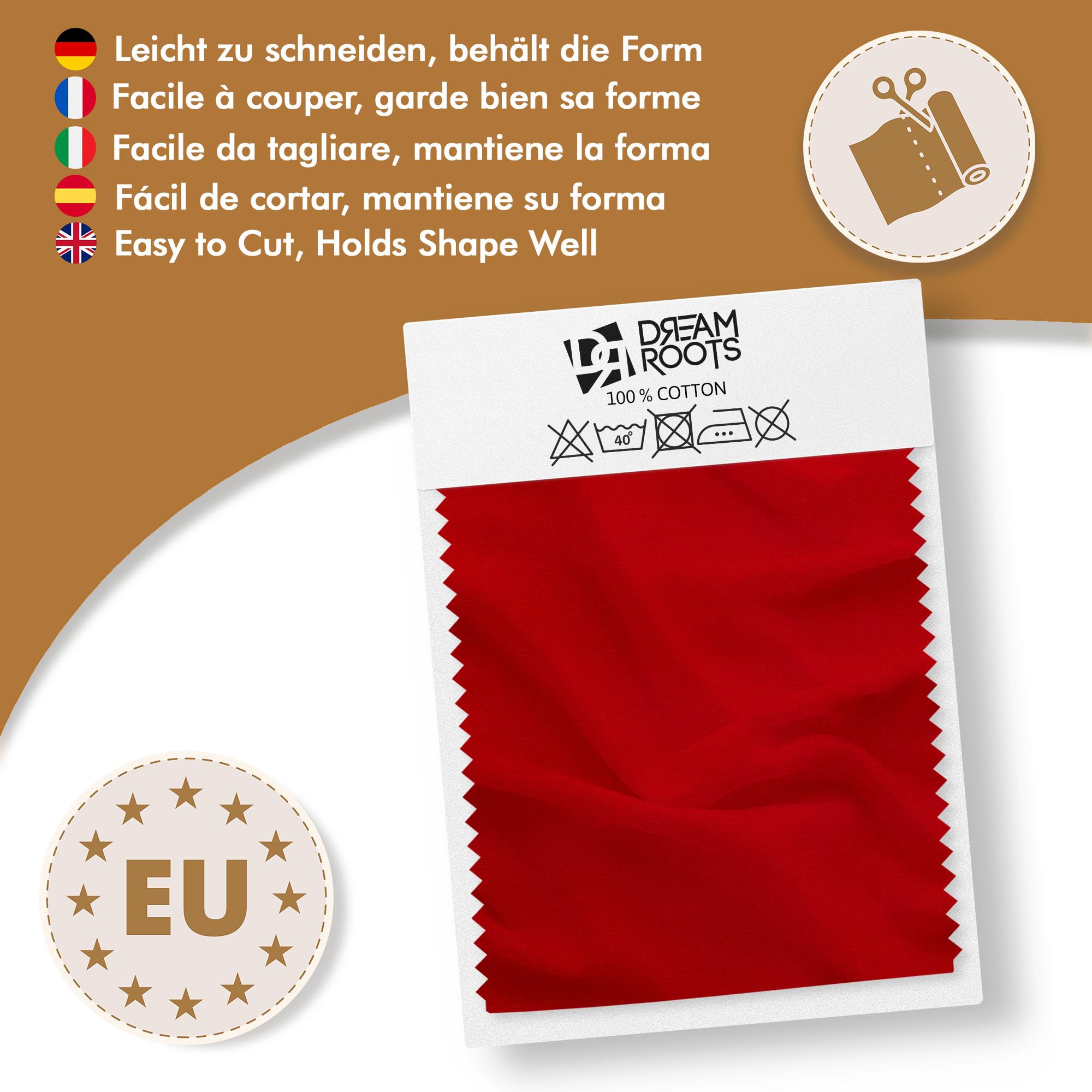 DreamRoots Stoffa cotone al metro 1Mx160cm 145 g/m² - Tessuti per tende a metro da interno, cucito creativo - Tessuto a metraggio, Rosso