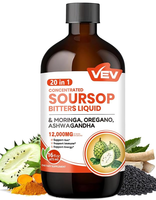 VEV Amargos Líquidos de Graviola com 20 Ingredientes, 473 mL