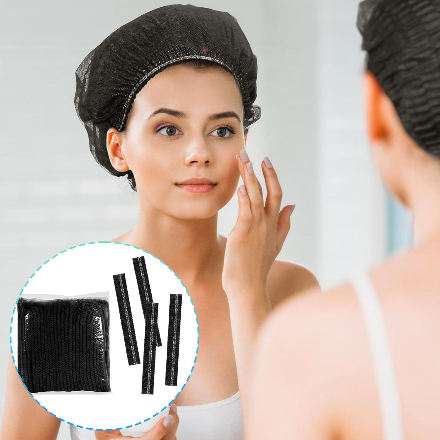 100 Pieces Non-Woven Hair Nets,Disposable Bouffant Caps,20 Inch Elastic Head Cover,Black Disposable Hair Nets,Hair Net for Food Service,Beauty Salon Cosmetics Spa Men & Women(Black)