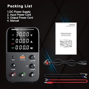 DC Power Supply Variable, Bench Power Supply with Encoder Adjustment Knob, Output Enable/Disable Button, Adjustable Power Supplies with USB Quick-Charge, Short Circuit Alam (30V 10A Black)