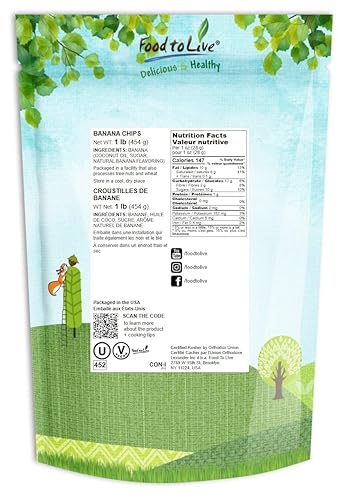 Miniatura 8 de Chips de plátano, 2 libras, endulzados, sin sulfuro, kosher, vegano, a granel, crujiente y sabroso